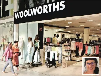  ?? REUTERS ?? Shoppers walk into a Woolworths. The retalier is involved in a fight with the owner of Ubunu Baba, Shannon McLaughlin, inset, who alleges that Woolworths stole her baby carrier design. |
