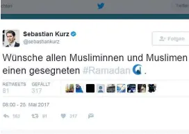  ??  ?? Diese Twitter-Botschaft von Außenminis­ter Sebastian Kurz löste eine Flut von Beschimpfu­ngen aus.