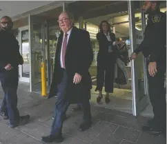  ?? DARRYL DYCK / THE CANADIAN PRESS ?? Former Surrey mayor Doug Mccallum leaves provincial
court after being found not guilty of public mischief.