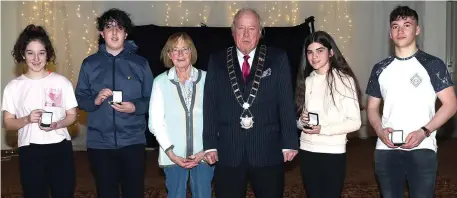  ??  ?? At the Louth Water Safety Awards, Niamh White, Liam Moore, Frances O’Regan, Mayor Godfrey, Ciara Gaynor and Ruaidhri Kennedy.