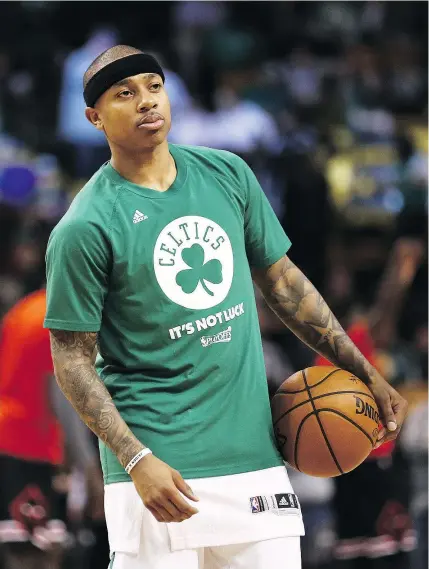  ?? — GETTY IMAGES ?? Isaiah Thomas left from the Celtics’ first-round series-clinching victory over Chicago on Friday to fly to Tacoma to attend his sister’s funeral. He will be back in the lineup Sunday.