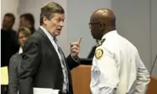  ?? RICHARD LAUTENS/TORONTO STAR FILE PHOTO ?? Chief Mark Saunders, with Mayor John Tory, agrees officer attrition is higher than expected, but says new hiring may not be the right answer.