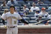  ?? FRANK FRANKLIN II — ASSOCIATED PRESS FILE ?? In a July 28, 2019, photo, Pittsburgh Pirates’ Jung Ho Kang reacts after striking out during the eighth inning of a game against the New York Mets in New York.