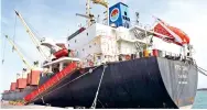  ?? ?? Vessel VTC SUN with relief materials worth Rs 67.7 crore sets off to Sri Lanka from VOC Port in Thoothukud­i on Wednesday