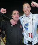  ??  ?? Celebratin­g with Chris Shields after managing Dundalk to their play-off victory over Waterford in 2012.