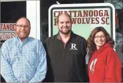  ?? / Contribute­d ?? Chattanoog­a Red Wolves Soccer Club President and General Manager Sean Mcdaniel, RAYA Soccer Commission­er Alex Fordney and CRWSC Director of Community Relations Terri Lee.