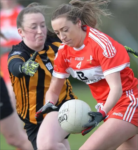  ??  ?? Shannen McLoughlin breaks through the Kilkenny defence for Louth.