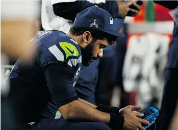  ?? CHRISTIAN PETERSEN/GETTY IMAGES ?? ‘I had no doubt,’ says Seahawks QB Russell Wilson of the game-losing decision to pass at the one-yard line. ‘I had no doubt in the play call. I still don’t to this day. I just wish we had made the play.’