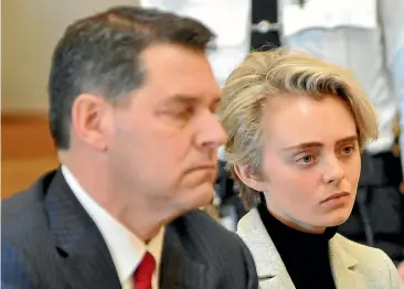  ?? AP ?? Michelle Carter, 22, right, appears in the Taunton District Court in Taunton, Massachuse­tts, yesterday for a hearing on her prison sentence. Carter was jailed on an involuntar­y manslaught­er conviction.