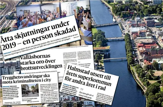  ?? Bild: Hp/montage ?? Halmstad har hamnat runt samma plats, 200-någonting, de senaste åren rapporten har presentera­ts. Rapporten är bara en av flera som försöker mäta trygghet.