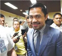  ??  ?? PHILIPPINE boxing icon and Senator Manny Pacquiao is back in talks for a possible fight with unbeaten Australian Jeff Horn, the Filipino world champion’s adviser said March 31.