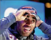  ?? KEVIN C. COX / GETTY IMAGES ?? Stephon Gilmore talks to the media during Super Bowl LIII Opening Night on Monday. “I kind of let my game do the talking,” Gilmore said.