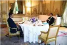  ??  ?? Sanchez (left) meets Emmanuel Macron in Paris. Photograph: Fernando Calvo/EPA