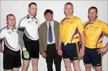  ??  ?? Senior doubles runners-up Paul Lambert and Gavin Buggy (St. Joseph’s) with Ricky Barron (Co. Chairman) and the champions, Paul Carty and Tommy Hynes (St. Mary’s).