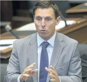  ?? CRAIG ROBERTSON/POSTMEDIA NETWORK ?? Patrick Brown goes after the Liberal government in the Legislatur­e in Toronto, Ont. on Tuesday, Oct. 17.