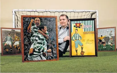  ?? Main picture: Colin Mearns ?? AWAY GAME: Richard Mcbrearty of the Scottish Football Museum with works by Yoannis Rigo, pictured with his girlfriend Alissa Pelaez.