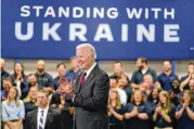  ?? EVAN VUCCI/AP ?? President Joe Biden speaks Tuesday on aid for Ukraine during a visit to Lockheed Martin Pike County Operations, where they make Javelin anti-tank missiles.