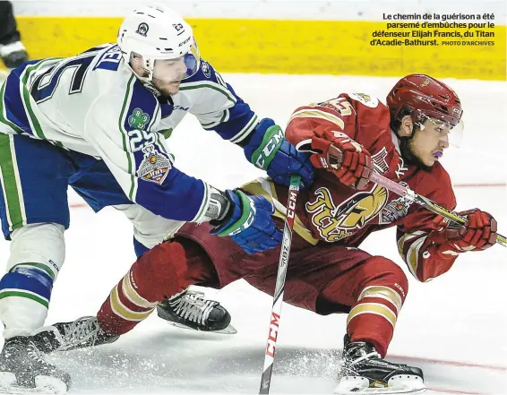  ?? PHOTO D’ARCHIVES ?? Le chemin de la guérison a été parsemé d’embûches pour le défenseur Elijah Francis, du Titan d’Acadie-Bathurst.