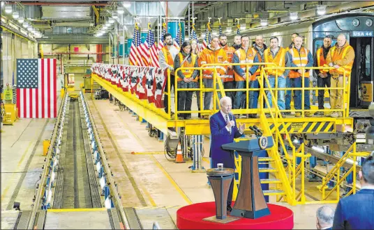  ?? Susan Walsh The Associated Press ?? President Joe Biden speaks about infrastruc­ture Tuesday at the constructi­on site of the Hudson Tunnel Project in New York.