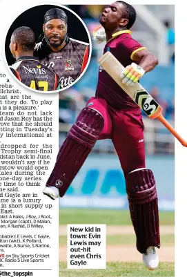  ??  ?? New kid in town: Evin Lewis may out-hit even Chris Gayle