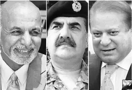  ??  ?? KEY PLAYERS ( From left) Afghanista­n President Ashraf Ghani, Pakistan Army General Raheel Sharif and Pakistan President Nawaz Sharif; Taliban’s Mullah Omar ( below)