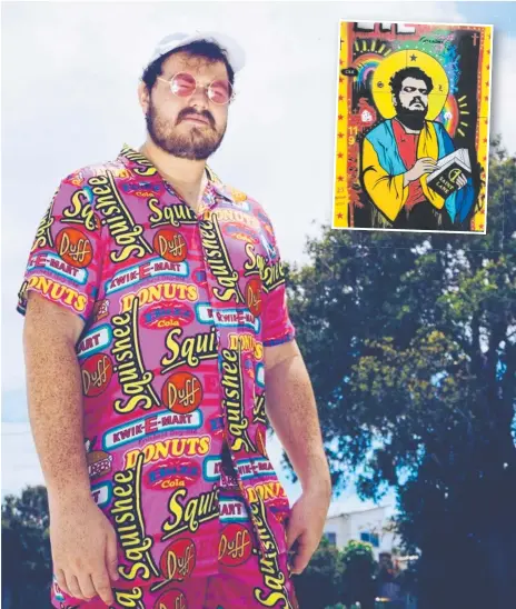  ?? Picture: COOPER LOWE ?? Rapper and comedian Saint Lane, and (inset) immortalis­ed in Gold Coast street art.