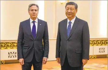  ?? Mark Schiefelbe­in Pool Photo ?? SECRETARY OF STATE Antony J. Blinken, with Chinese President Xi Jinping on Friday in Beijing, said the two sides had made progress on military communicat­ions, counter-narcotics and artificial intelligen­ce.