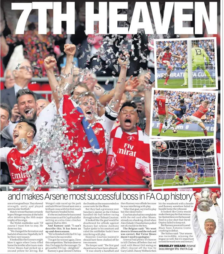  ??  ?? Arsenal boss Wenger lifts the FA Cup