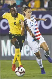  ?? AP/ANDY JACOBSOHN ?? Alex Morgan (13) and the United States will meet Canada in the championsh­ip game of the CONCACAF Women’s World Cup qualifying tournament. Morgan scored a goal in the United States’ 6-0 victory over Jamaica on Sunday.