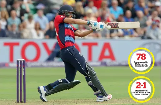  ?? AFP ?? England’s Dawid Malan plays a shot during the third Twenty20 internatio­nal match against South Africa at Sophia Gardens cricket ground in Cardiff. —