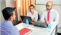  ??  ?? Bairaha HR team conducts interviews with candidates from the University of Peradeniya