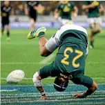  ??  ?? Cheslin Kolbe and the Springboks turned world rugby upside down with their win.