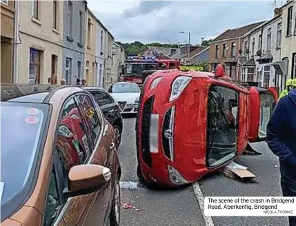  ?? NICOLA THOMAS ?? The scene of the crash in Bridgend Road, Aberkenfig, Bridgend