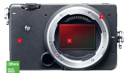  ??  ?? 1 The Sigma fp L is minimal in the extreme. It’s certainly small, but that means there’s also no grip. 2 This is a tiny camera with a big sensor! Believe it or not, that’s a 61MP full-frame sensor in there. 3 The Sigma fp L uses the new L-Mount, developed with Leica and Panasonic.