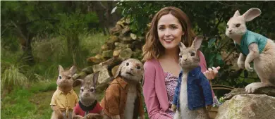  ??  ?? above: rose byrne as bea with her rabbit friends. a whole host of techniques were used for rabbit stand-ins