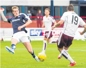  ??  ?? Juanma Delgado slots the ball home to give Hearts a 2-1 lead. SNS Group.