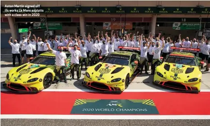  ??  ?? Aston Martin signed off its works Le Mans exploits with a class win in 2020