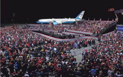  ?? SAUL LOEB/AFP VIA GETTY IMAGES ?? President Donald Trump holds a Make America Great Again rally as he campaigns at John Murtha Johnstown-Cambria County Airport in Johnstown, Pennsylvan­ia, on Oct. 13.