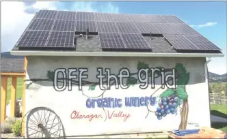  ??  ?? Off the Grid Winery in West Kelowna hopes to be a net-zero energy user with the addition of 20 solar panels on its tasting room roof.