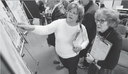  ?? DARREN BROWN ?? Carol Laureys, left, and Rina Dalibard look over options for the proposed Sir John A. Macdonald Parkway waterfront linear park during a public consultati­on on the draft plan at the Capital Urbanism Lab in Ottawa on Wednesday.