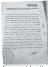  ??  ?? Documentos en donde el propio Salazar Pérez se sumó a la iniciativa de crear la bancada de Morena.