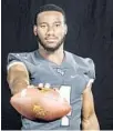  ?? JACOB LANGSTON/STAFF PHOTO ?? UCF receiver Tre’Quan Smith has worked to connect well with quarterbac­k McKenzie Milton.