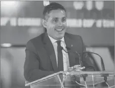  ?? CP PHOTO National team head coach, John Herdman discusses the successful joint North American bid by Canada, the U.S. and Mexico to host the 2026 World Cup at a press conference in Toronto. ??