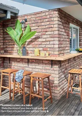  ??  ?? Make the most of your bare brick walls and turn them into part of your outdoor living.