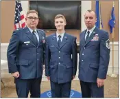  ?? SUBMITTED ?? Pictured, from left, are retired Air Force Lt. Col. Doug Haven, Cadet Kendall Crowder and Master Sgt. Matt Atkinson during an Air Force JROTC promotion ceremony. Haven has since moved on to a position in Germany and is no longer at Cabot High School.