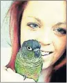  ?? MOLLY NIELSEN/SPECIAL TO THE GUARDIAN ?? Charlottet­own resident Molly Nielsen is shown with her pet conure parrot, Peitree, in a recent photo. Nielsen is spreading the word to see if anyone in Charlottet­own has seen the bird since late November.