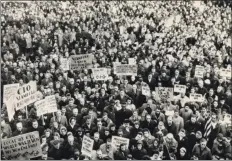  ?? Internatio­nal News Photos ?? More than 15,000 people jammed Stamford in a general strike demonstrat­ion in 1946, staged in sympathy with 5,000 idle employees of Yale & Towne Manufactur­ing Company Plant workers who had been out on strike for more than two months.