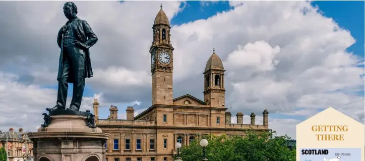  ??  ?? Paisley’s Town Hall, which was funded by the Clarks, owners of the Anchor thread mill. At one time, Paisley produced 90pc of the world’s sewing thread