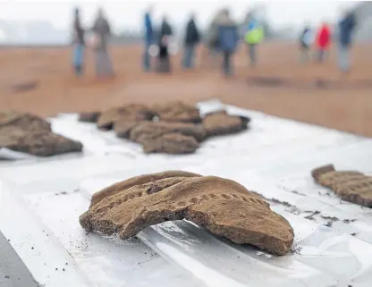  ??  ?? Part of the haul of relics, dating back 2,000 years, that were unearthed during work in Carnoustie in 2016.