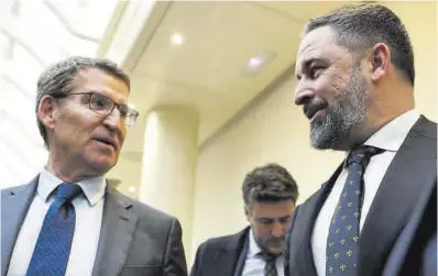  ?? Kiko Huesca / Efe ?? Feijóo y Abascal, en el Congreso el pasado enero.